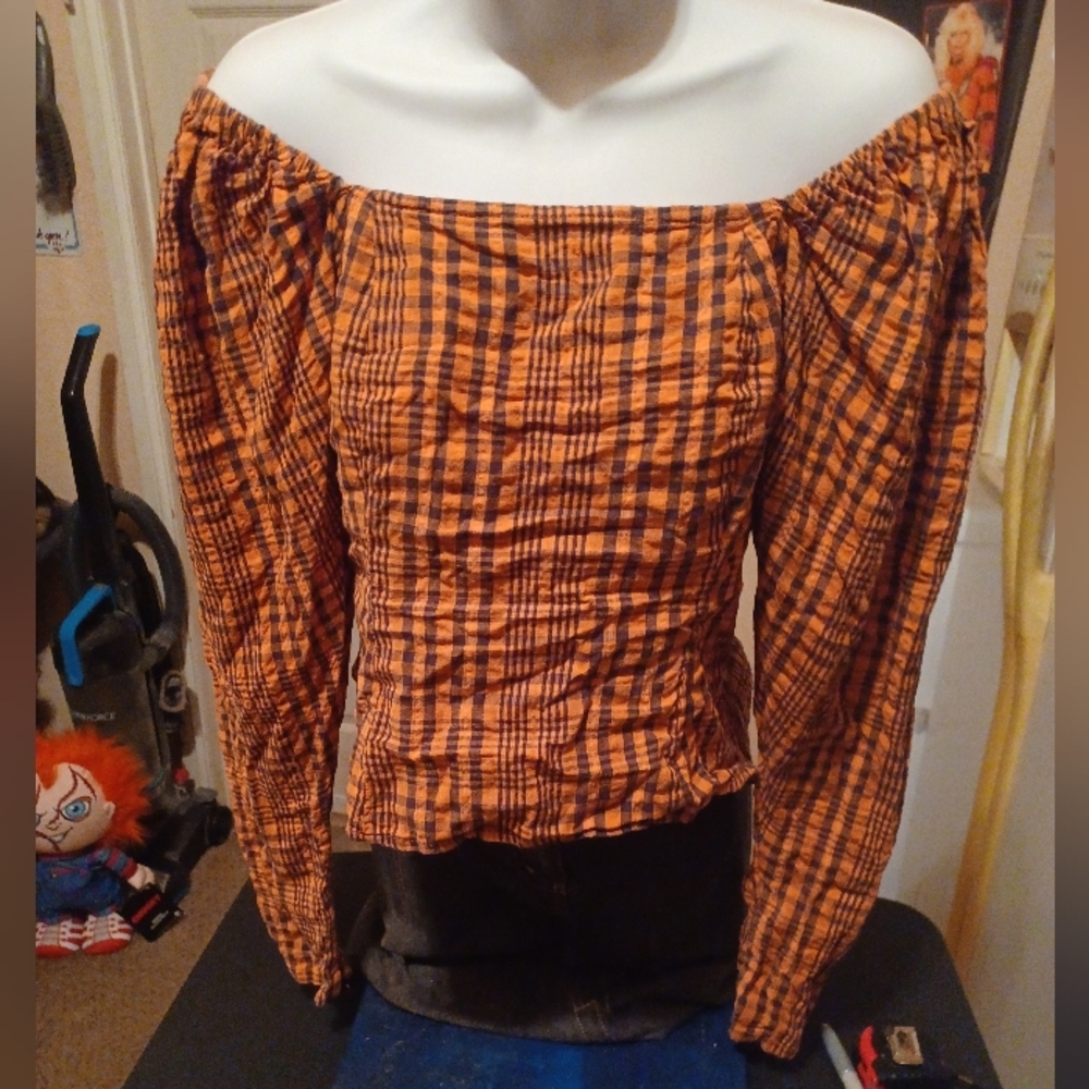 Asos Orange and Black Plaid Top
